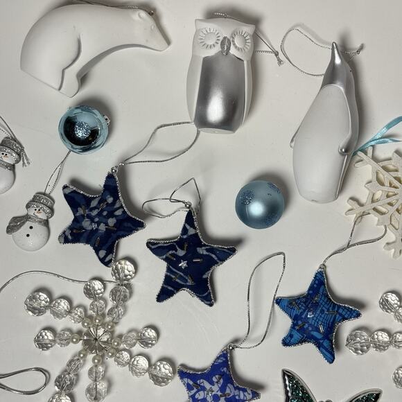 Lot of 17 Blue White and Silver Ornaments Christmas Tree Decorations - Picture 7 of 10
